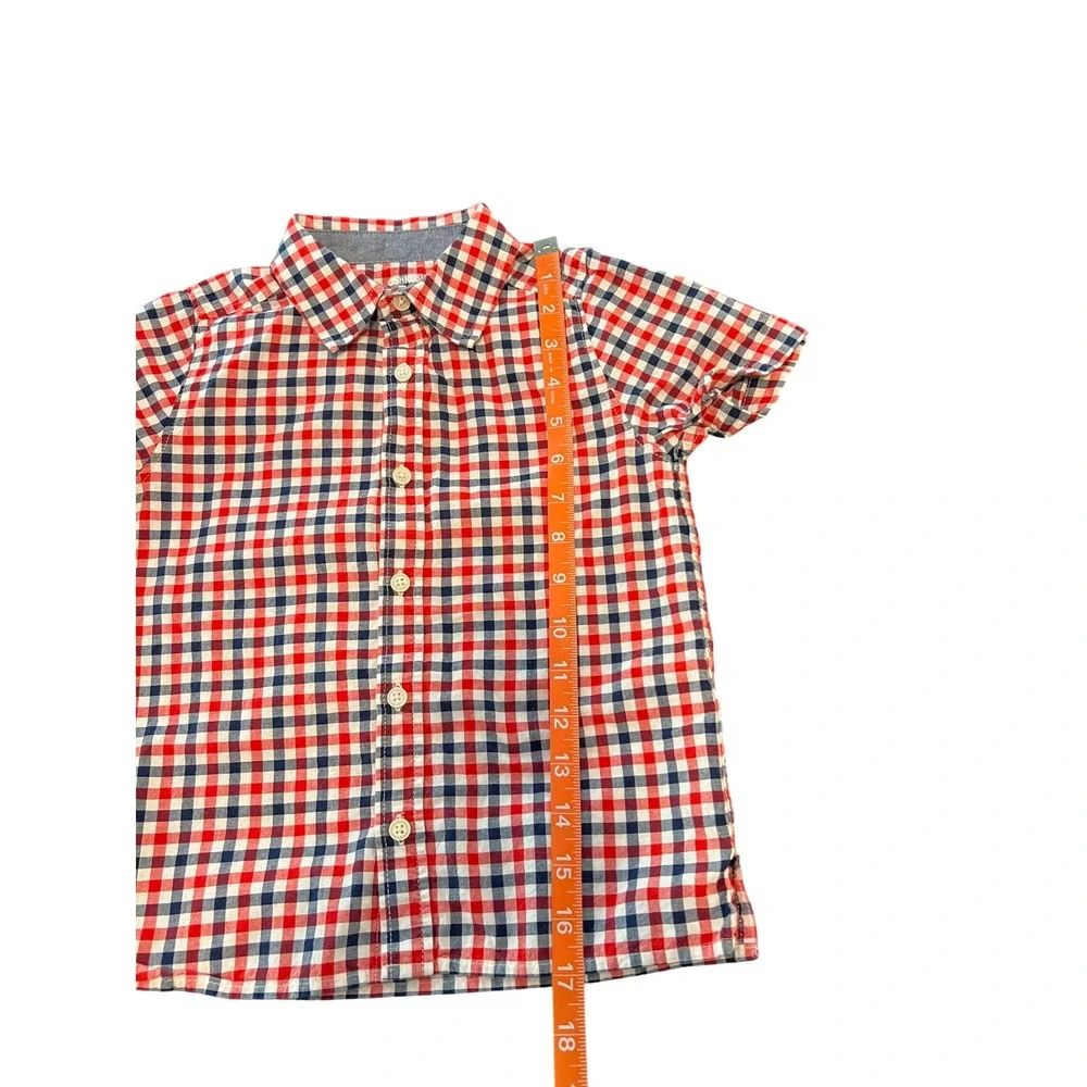OshKosh Bgosh Toddler Boys Red White Blue Gingham Plaid Shirt 5T Short Sleeve